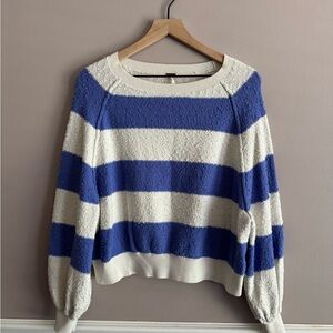 Free People Found My Friend Blue White Striped Textured Sweatshirt Sweater XS